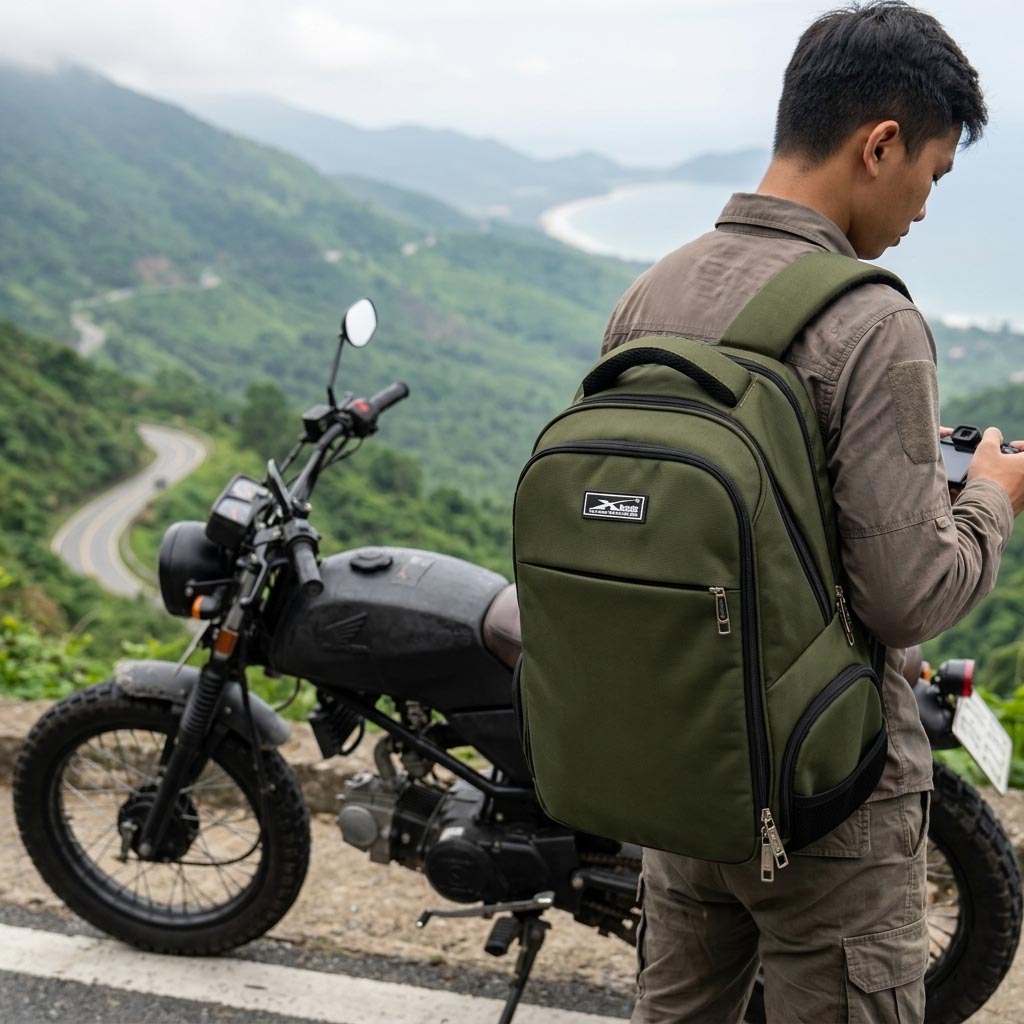 Balo du lịch chống nước cao cấp Xbags Travel – Balo phượt cỡ lớn, nhiều ngăn tiện lợi, bền đẹp xanh rêu thời trang XB1001