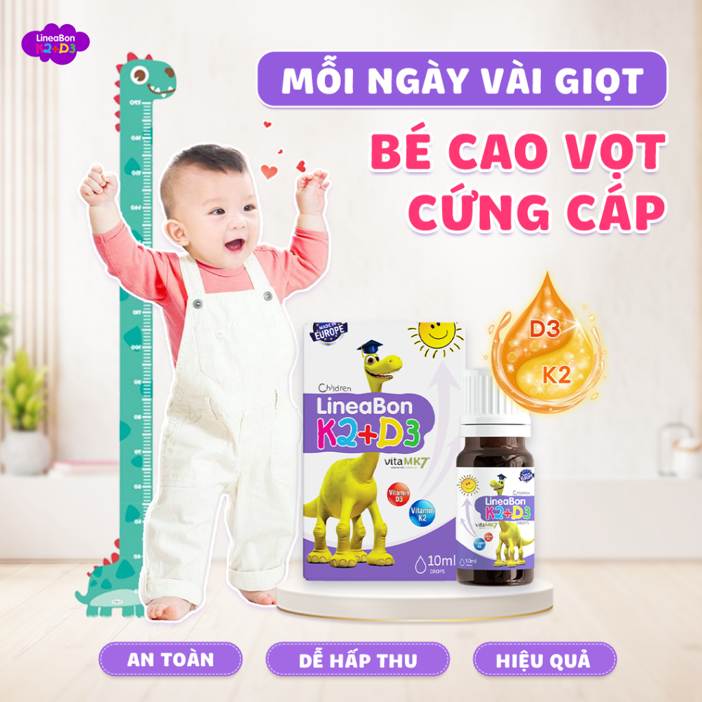 Hình ảnh Vitamin k2 d3 hỗ trợ tăng chiều cao, hết còi xương cho trẻ sơ sinh - LINEABON K2D3 - Sản phẩm từ Châu Âu - Công nghệ mới giúp hấp thu tối đa canxi tự nhiên