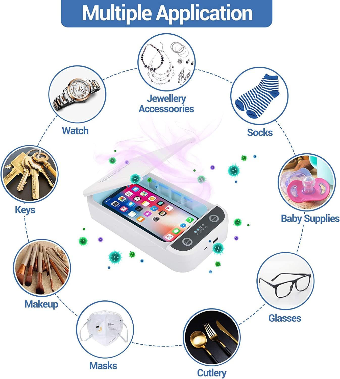 Máy khử trùng UV cho điện thoại di động, Máy khử trùng UV chuyên nghiệp có chức năng Aroomatheracco, UV Portable cho điện thoại thông minh 99,9% Hộp khử trùng cho chìa khóa, trang sức
