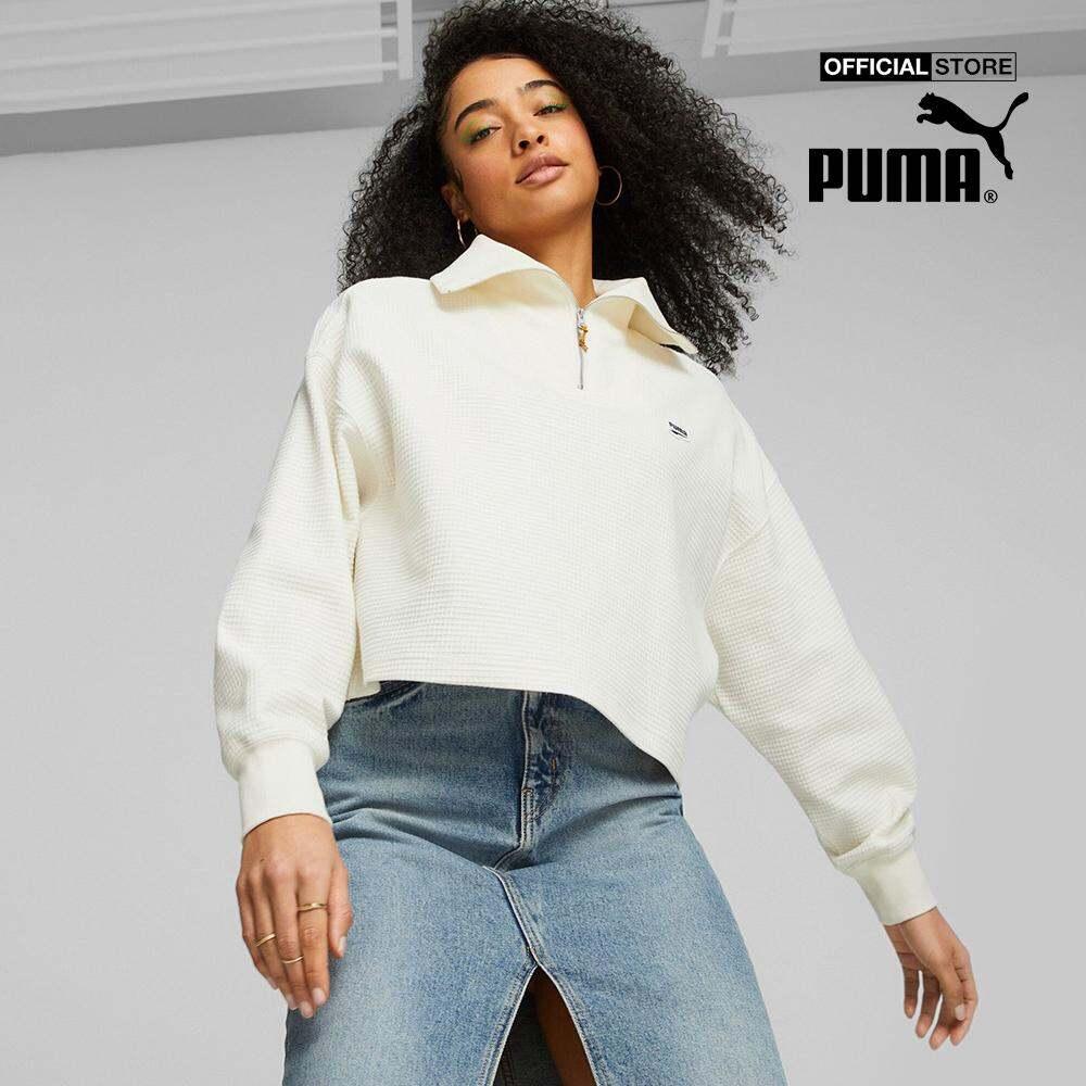 PUMA - Áo sweatshirt nữ cổ bẻ tay dài Downtown 621458
