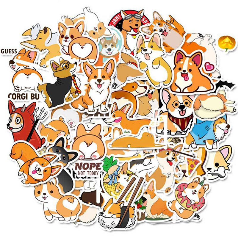 Set 60 sticker chó corgi dễ thương hình dán có ép lụa - Giao mẫu ngẫu nhiên