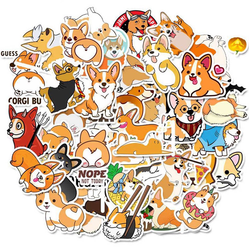 Set 30 sticker chó corgi dễ thương hình dán có ép lụa