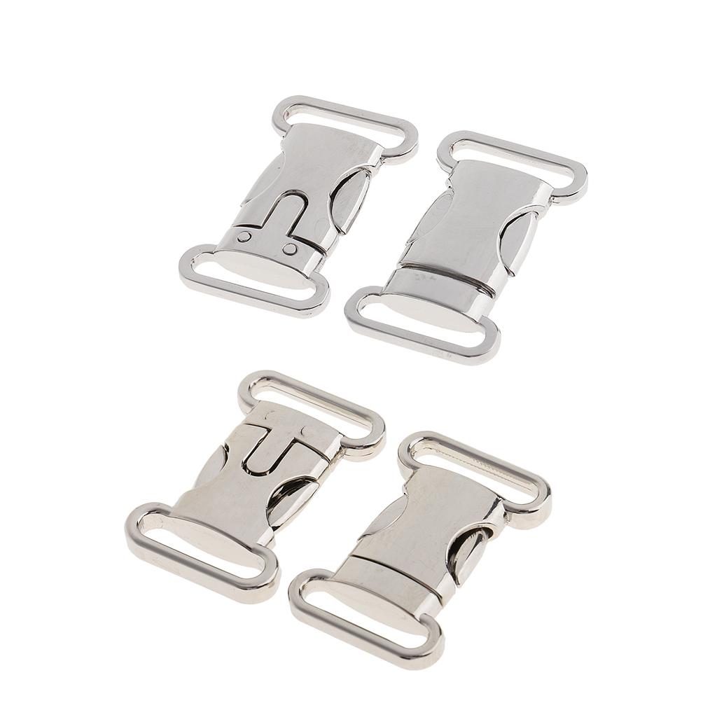 2x2 Pieces Metal Side Release Buckle Cord Bracelet Pet Collar Silver 4.5x2.5cm