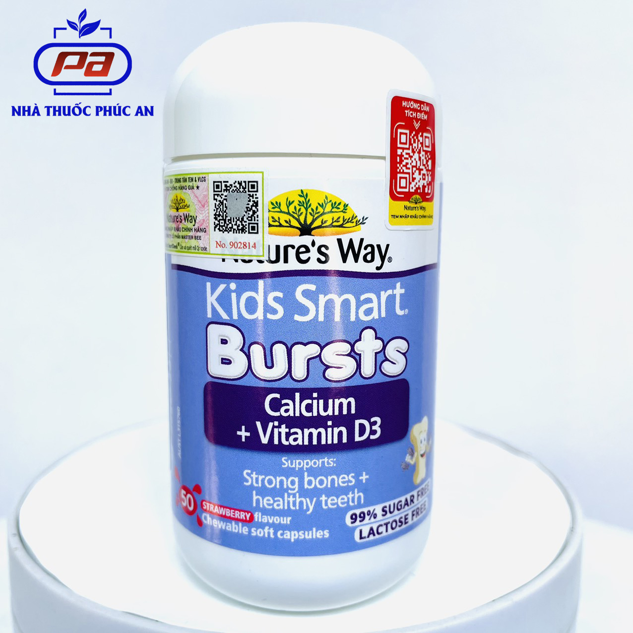 Viên nhai bổ sung canxi cho bé Nature’s Way Kids Smart Calcium + Vitamin D3 50 viên giúp xương răng chắc khoẻ