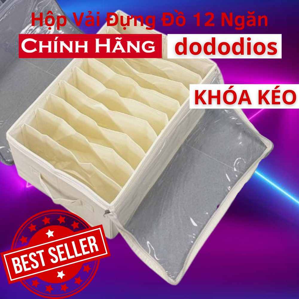 Hộp vải đựng quần áo chia 11 ngăn - [Có Nắp Khóa Kéo] - Hộp vải đựng quần áo chia 12 ngăn túi để quần áo, khăn tắm, túi đựng quần áo chia ngăn, hộp vải chia 9 ngăn có nắp - Chính hãng dododios