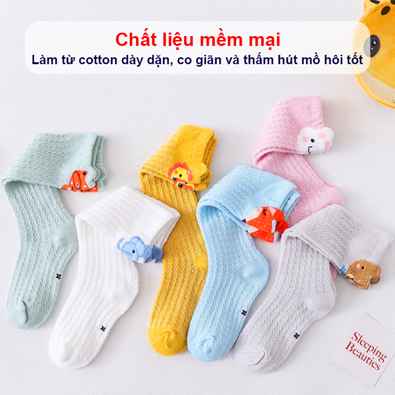 Vớ tất lưới cổ cao cho bé 0-3 tuổi chất cotton chống muỗi chống trơn trượt hình thú đủ màu sắc bắt mắt – T019
