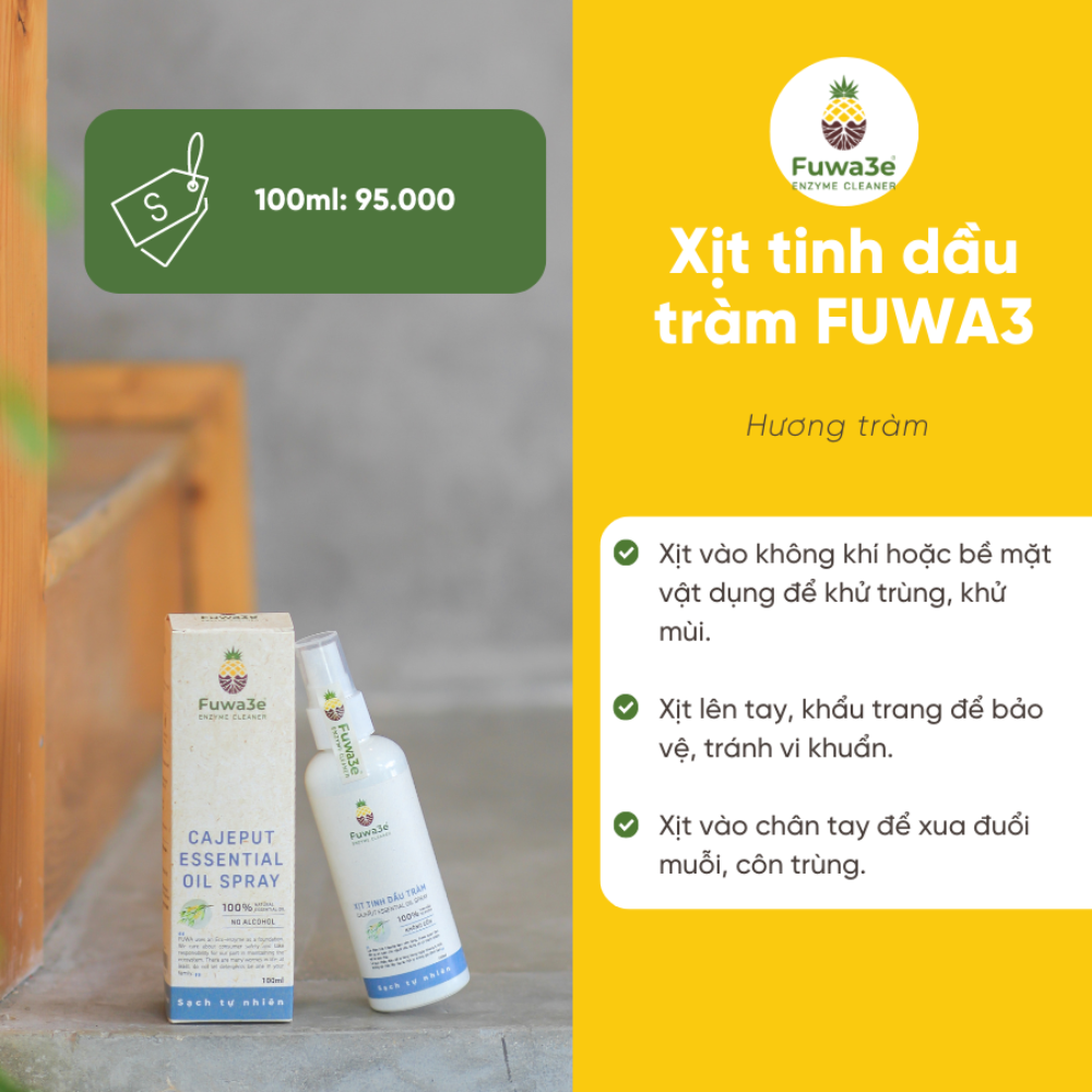 Xịt tinh dầu tràm Fuwa3e hữu cơ 100ml