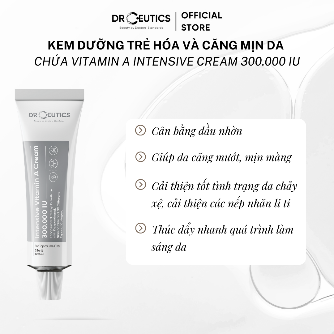 DRCEUTICS Kem Dưỡng Trẻ Hóa và Căng Mịn Da Chứa Vitamin A Intensive Cream 300.000 IU