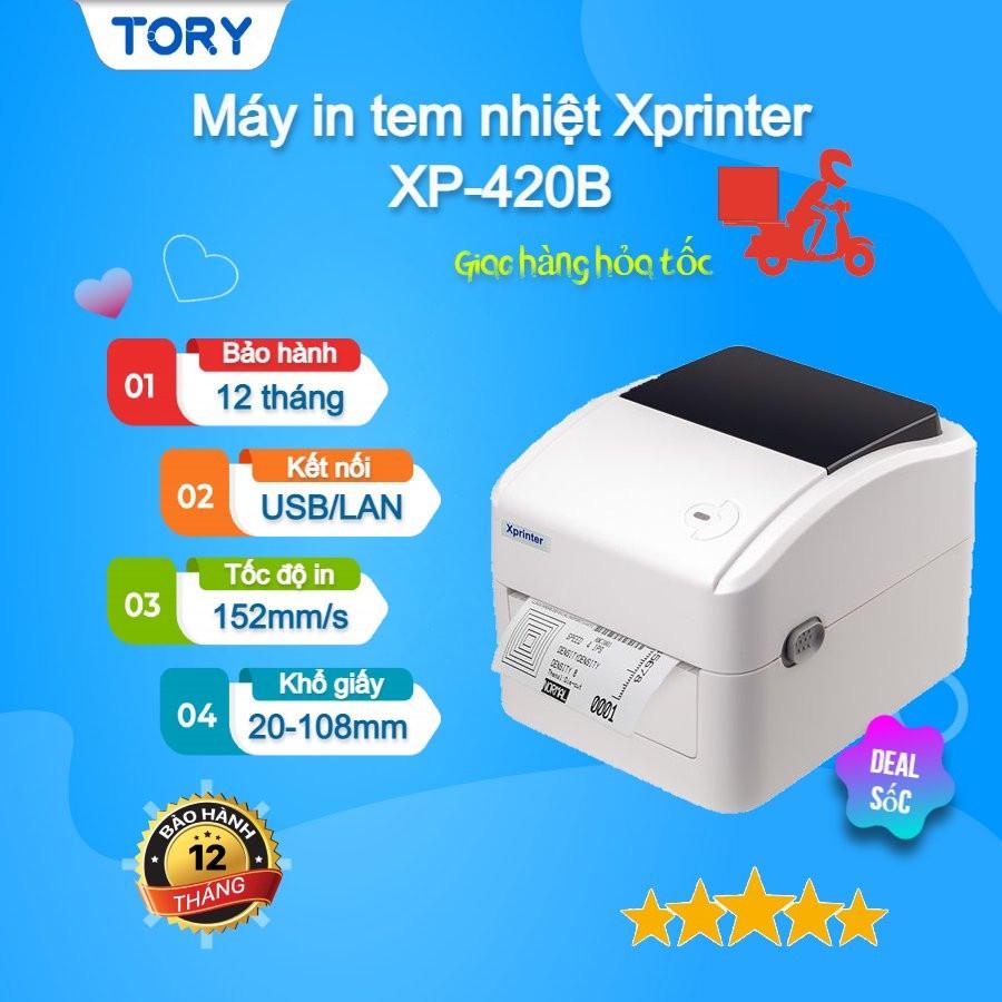 Máy in tem nhãn, mã vạch Xprinter XP-420B cổng USB + LAN. Máy in đơn hàng, in tem, in vận đơn TMĐT khổ 110mm [HÀNG CHÍNH HÃNG]