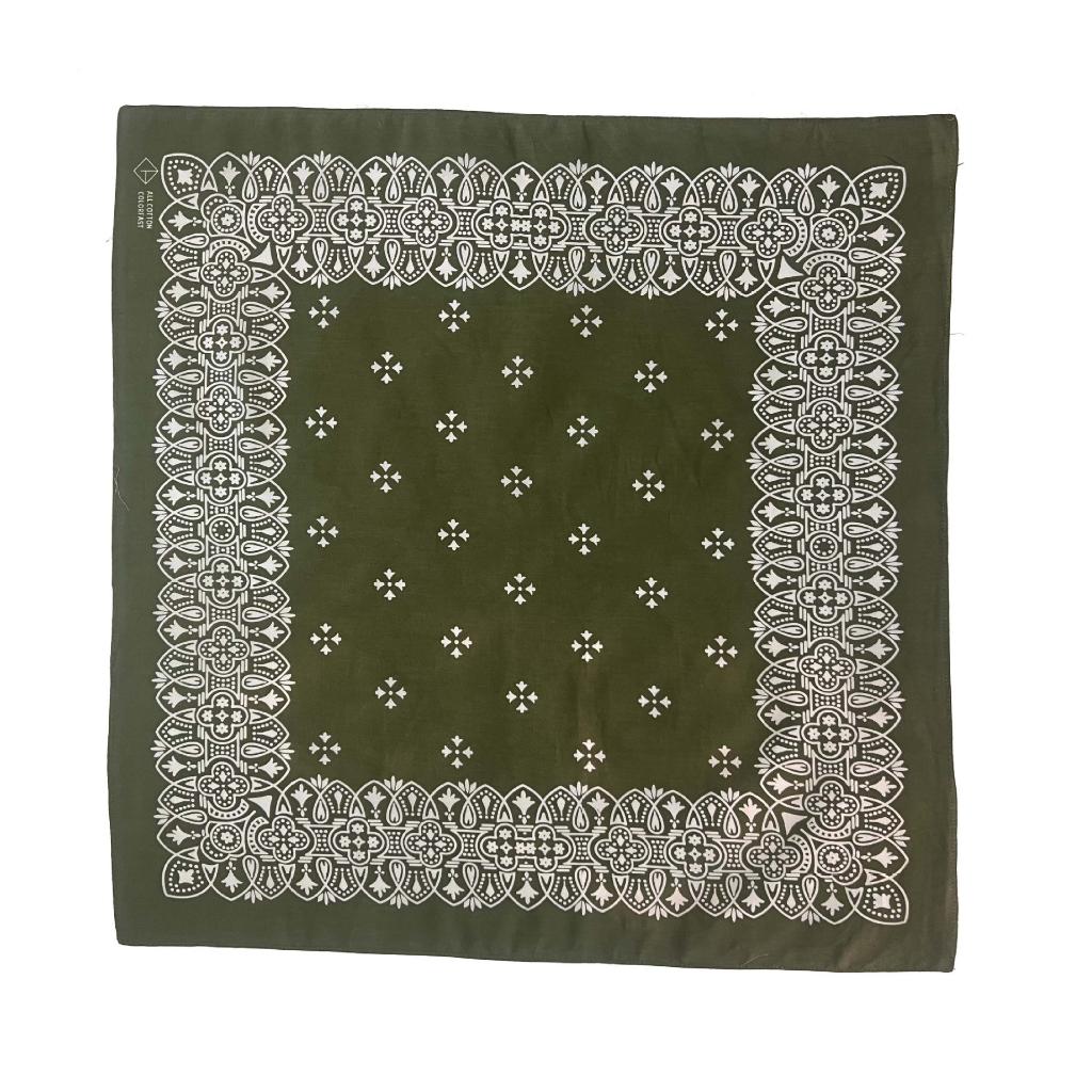 Khăn bandana cotton màu xanh lá cây họa tiết Vintage cao cấp