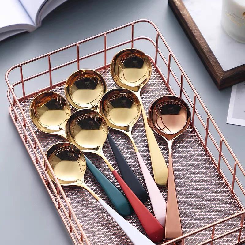 Thìa Ăn Cơm Bằng Inox Mạ Vàng Cán Dài Nhiều Mầu Sang Chảnh -hàng đẹp