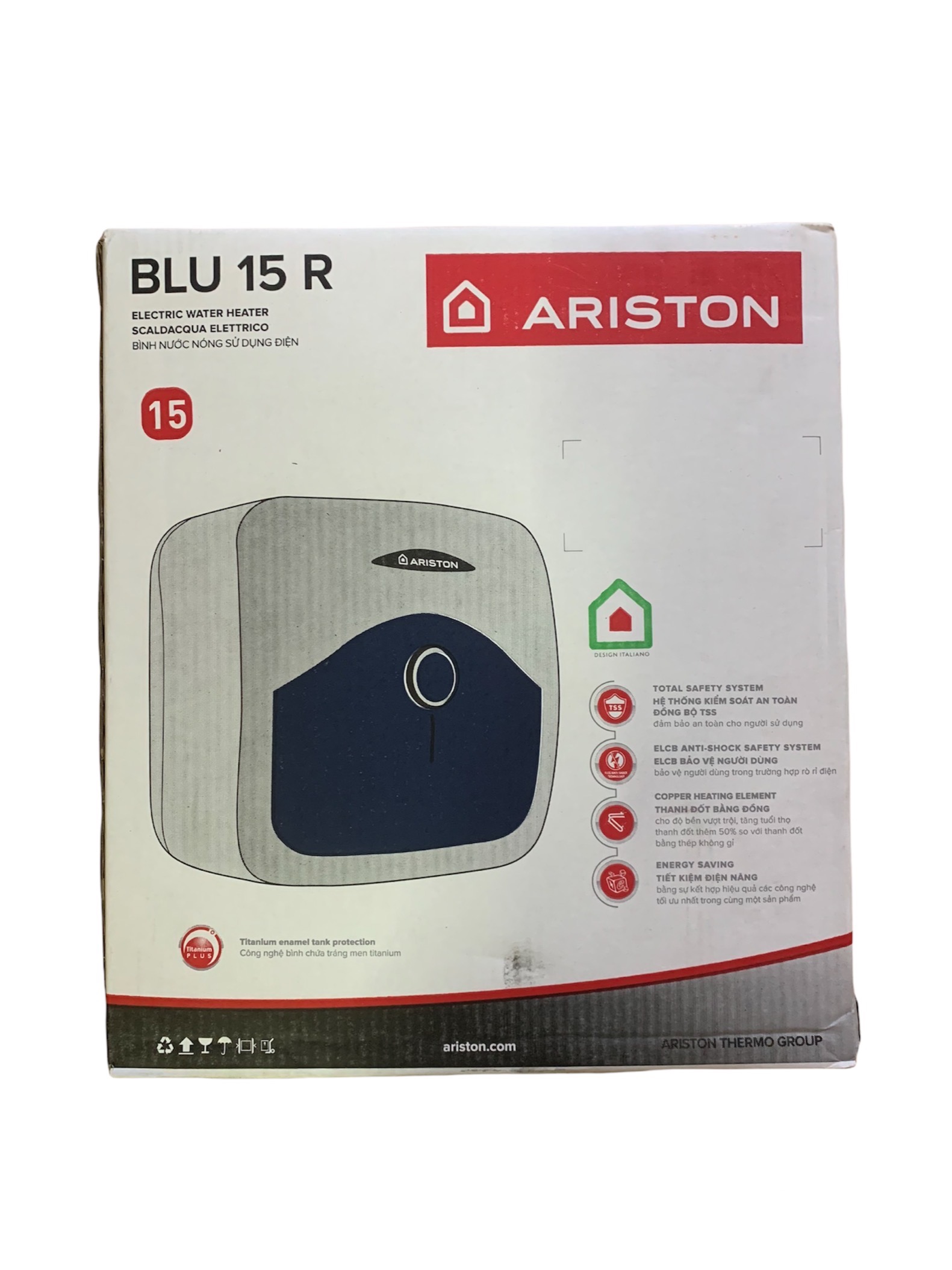 Bình nước nóng gián tiếp ARISTON 15 lít BLU 15R(Bình vuông) - Hàng chính hãng