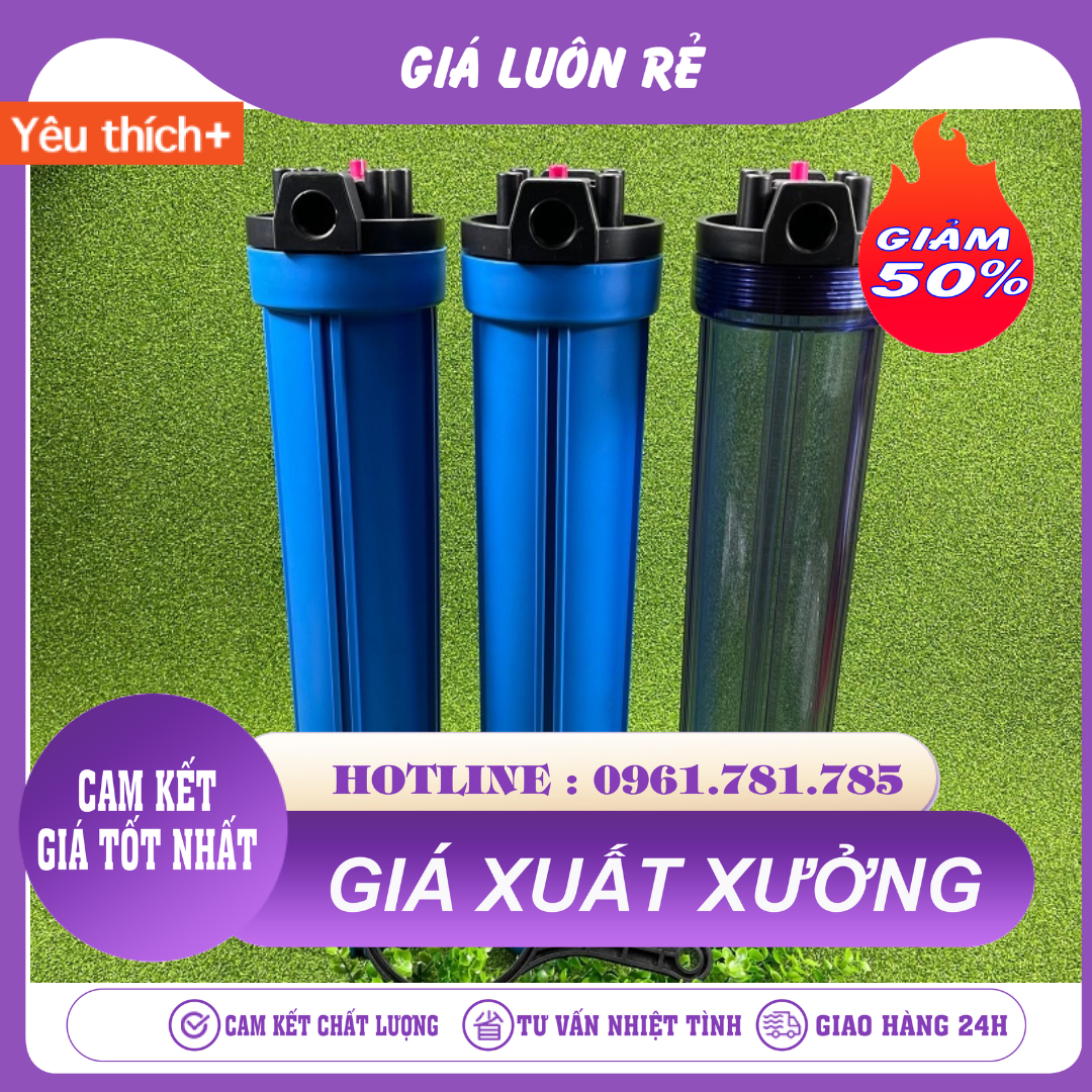 Bộ Cốc Lọc 20&quot; (1 Trong - 2 Xanh) - Lọc Thô 20 Inch Lọc Cặn Bẩn Tạp Chất Nấu Ăn Tắm Giặt An Toàn Chi Phí Hợp Lý