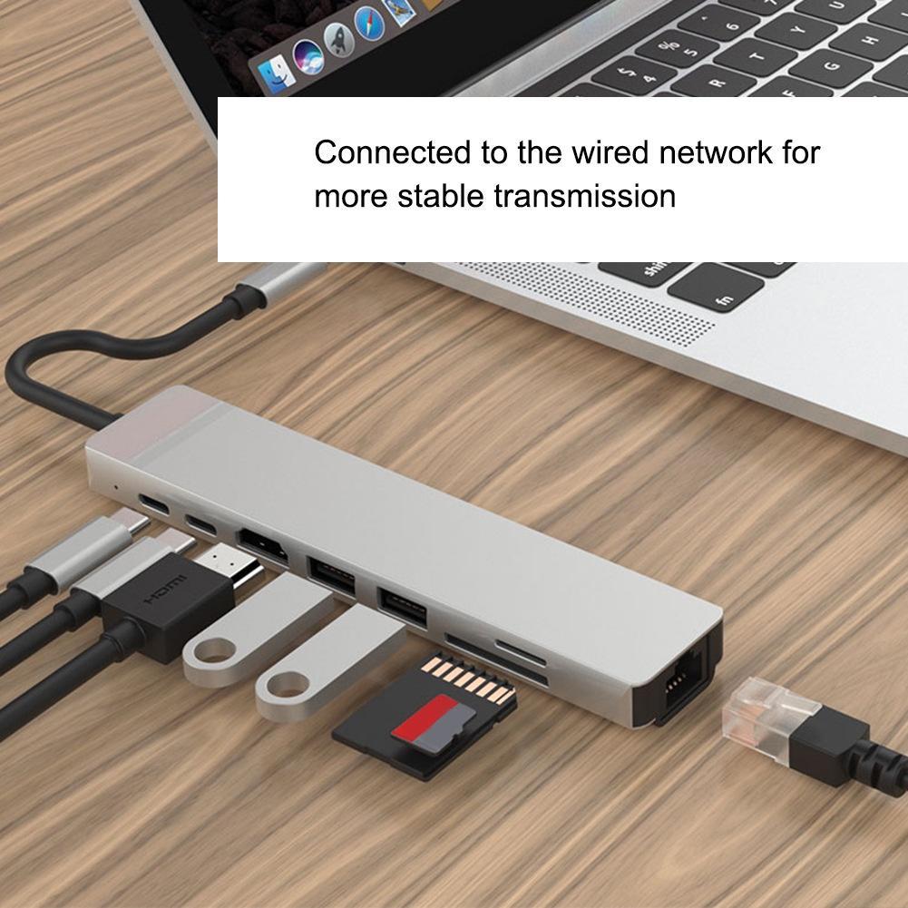Bộ Chia Nhiều Cổng USB-C 3.0 4K HDMI RJ45 8 Trong 1 Cho Macbook Pro iPad Samsung TV