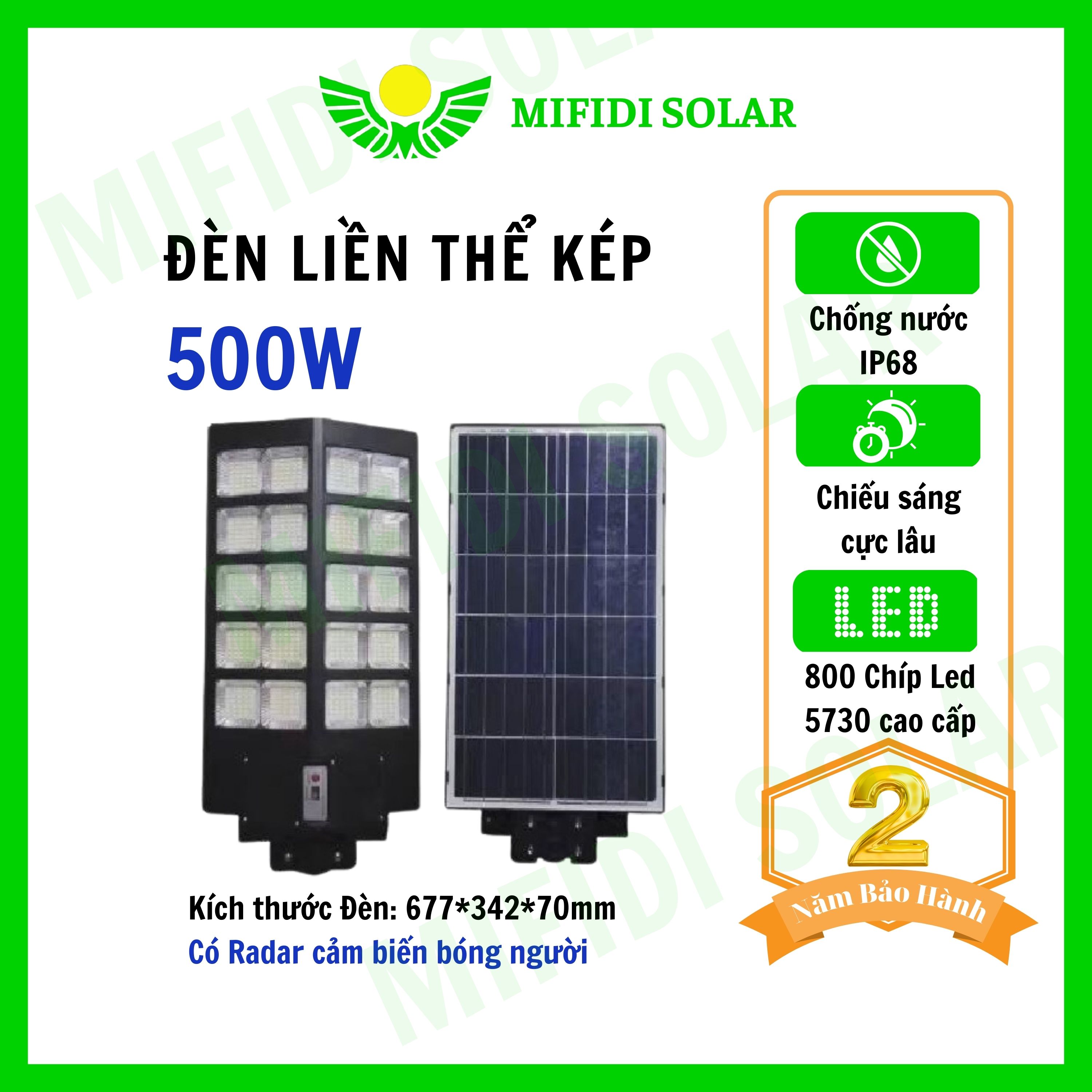 Đèn Năng Lượng Mặt Trời MIFIDI | Đèn Liền Thể Kép 500W LT500