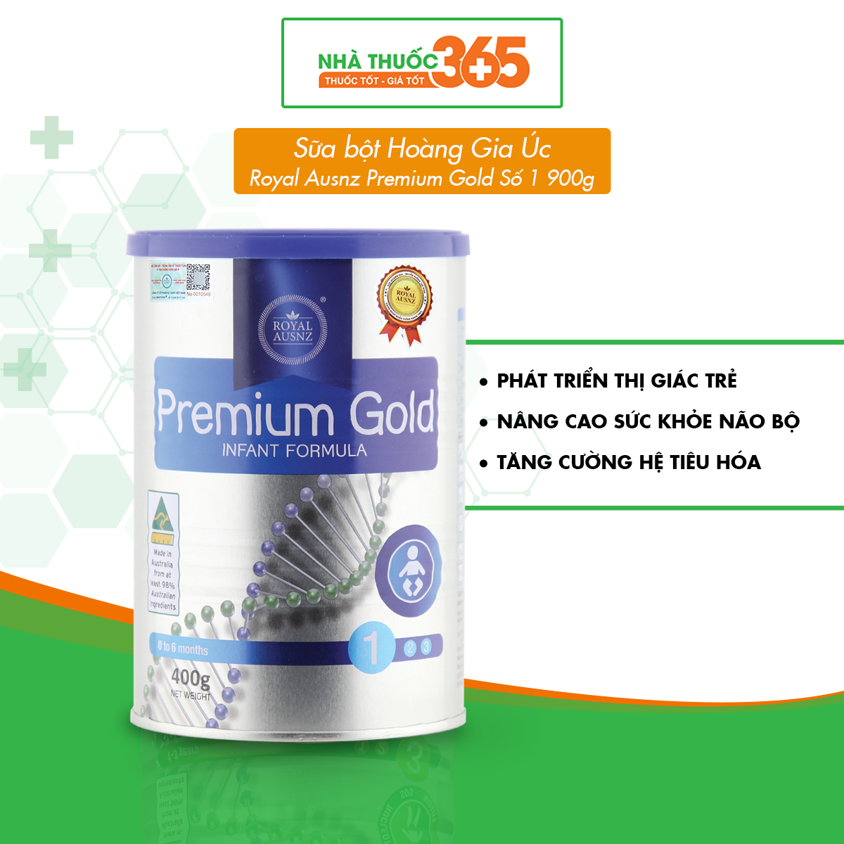 Sữa Bột Hoàng Gia Úc Royal Ausnz Premium Gold Số 1 Bổ Sung Vitamin, Khoáng Chất Cho Trẻ (400G-900G)