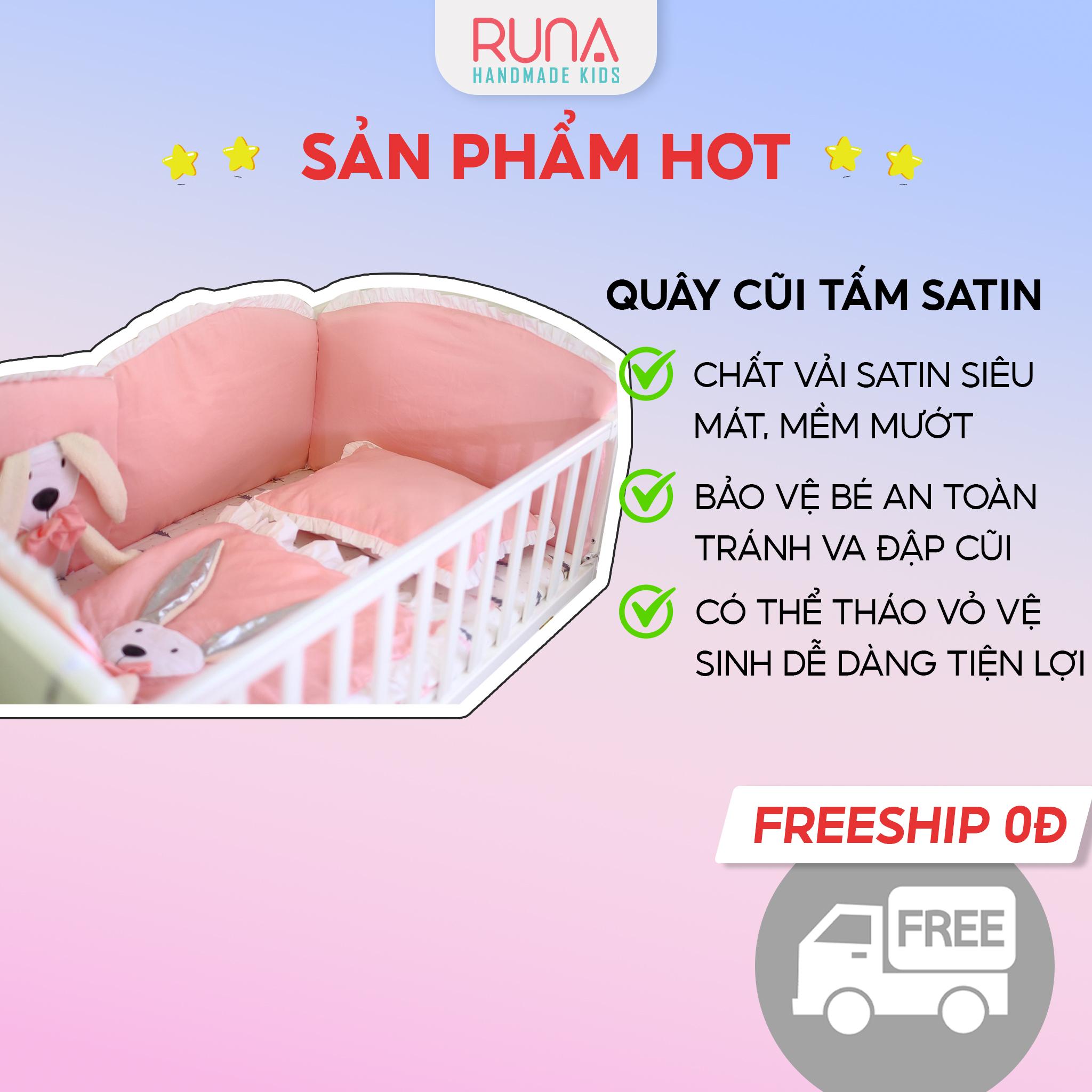 Combo phụ kiện cho cũi RUNA KIDS chất liệu Satin Hàn cao cấp, mềm mịn, an toàn cho da bé