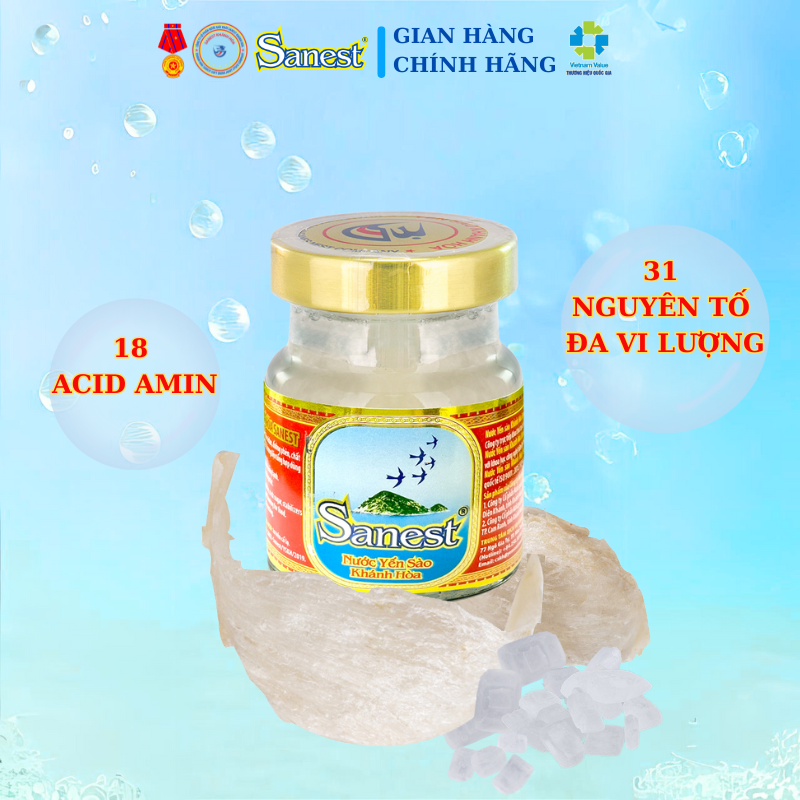 [Combo 60 lọ] Nước Yến sào Khánh Hòa Sanest có đường đóng lọ 70ml