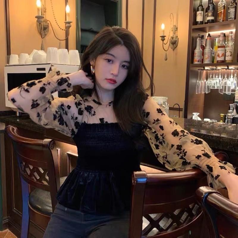 Áo pelum đuôi cá nhung mix sơmi voan hoa