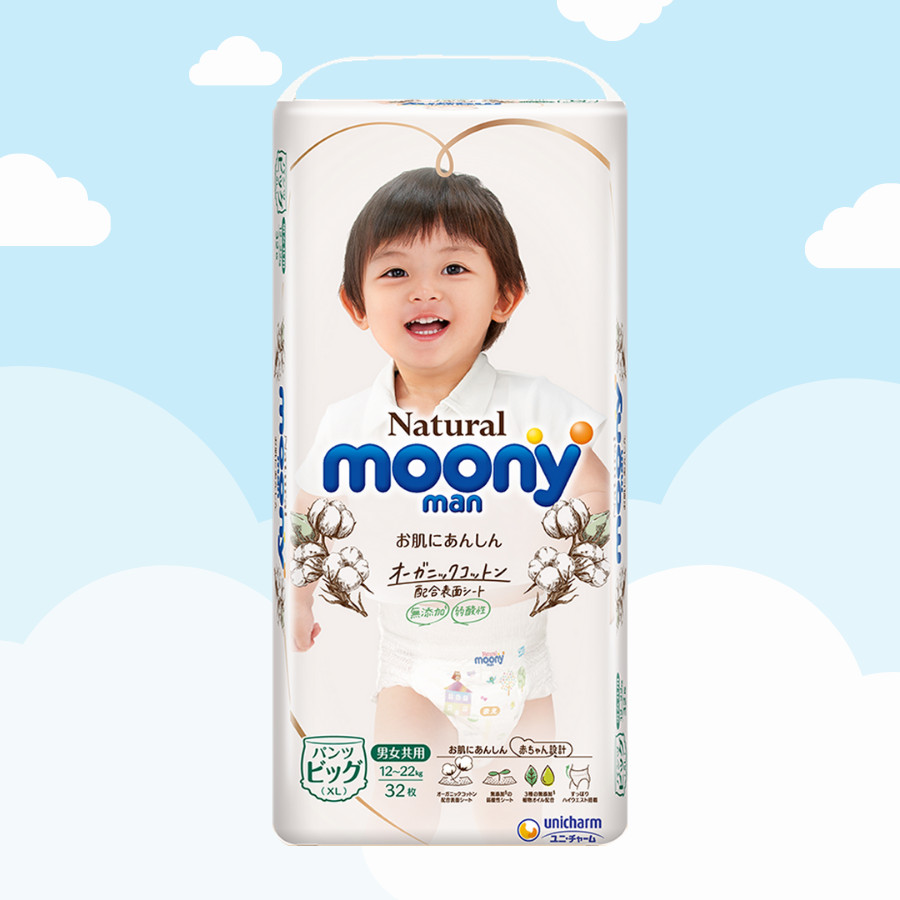 Bỉm - Tã Quần Moony Natural Size XL- 32 miếng