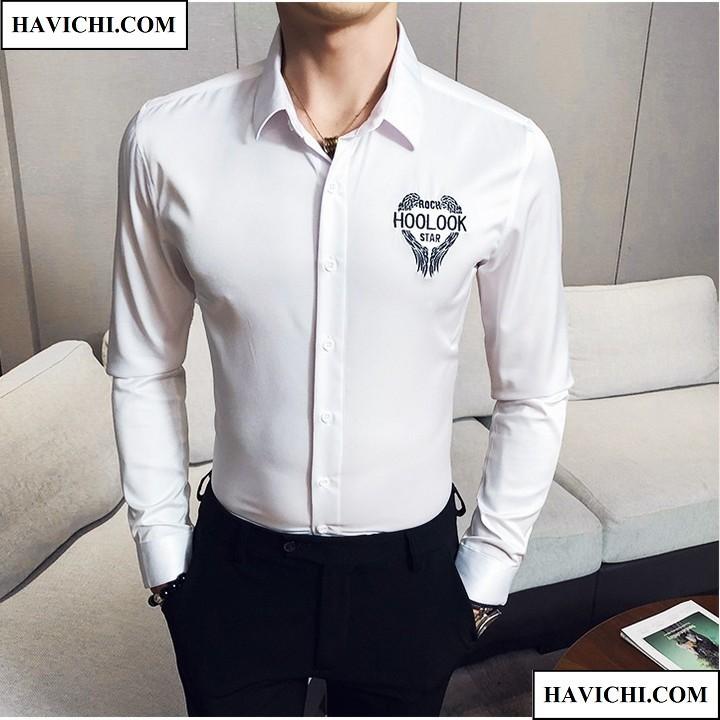 Áo sơ mi nam trắng -  Áo sơ mi nam đẹp  họa tiết chim sơn ca