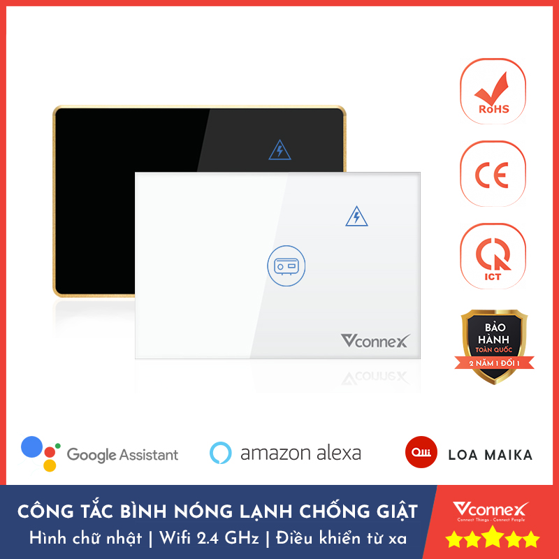 Công tắc bình nóng lạnh thông minh wifi, cảm ứng hình chữ nhật 2500W.