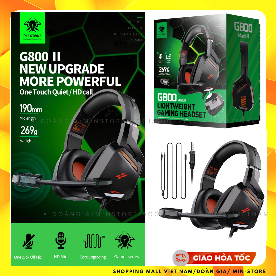 Tai nghe gaming chụp tai có dây chơi game PLEXTONE G800 tích hợp micro dài kèm chuẩn kết nối 3.5mm tiện dụng (Bản quốc tế, hàng chính hãng, Màu đen đỏ, Tặng Găng Gaming)