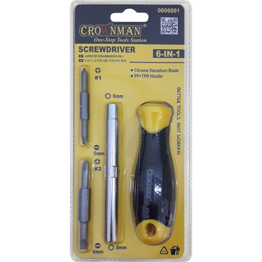 Bộ tuốc nơ vít 6 in 1 Crownman 0606001 - Hàng Chính Hãng