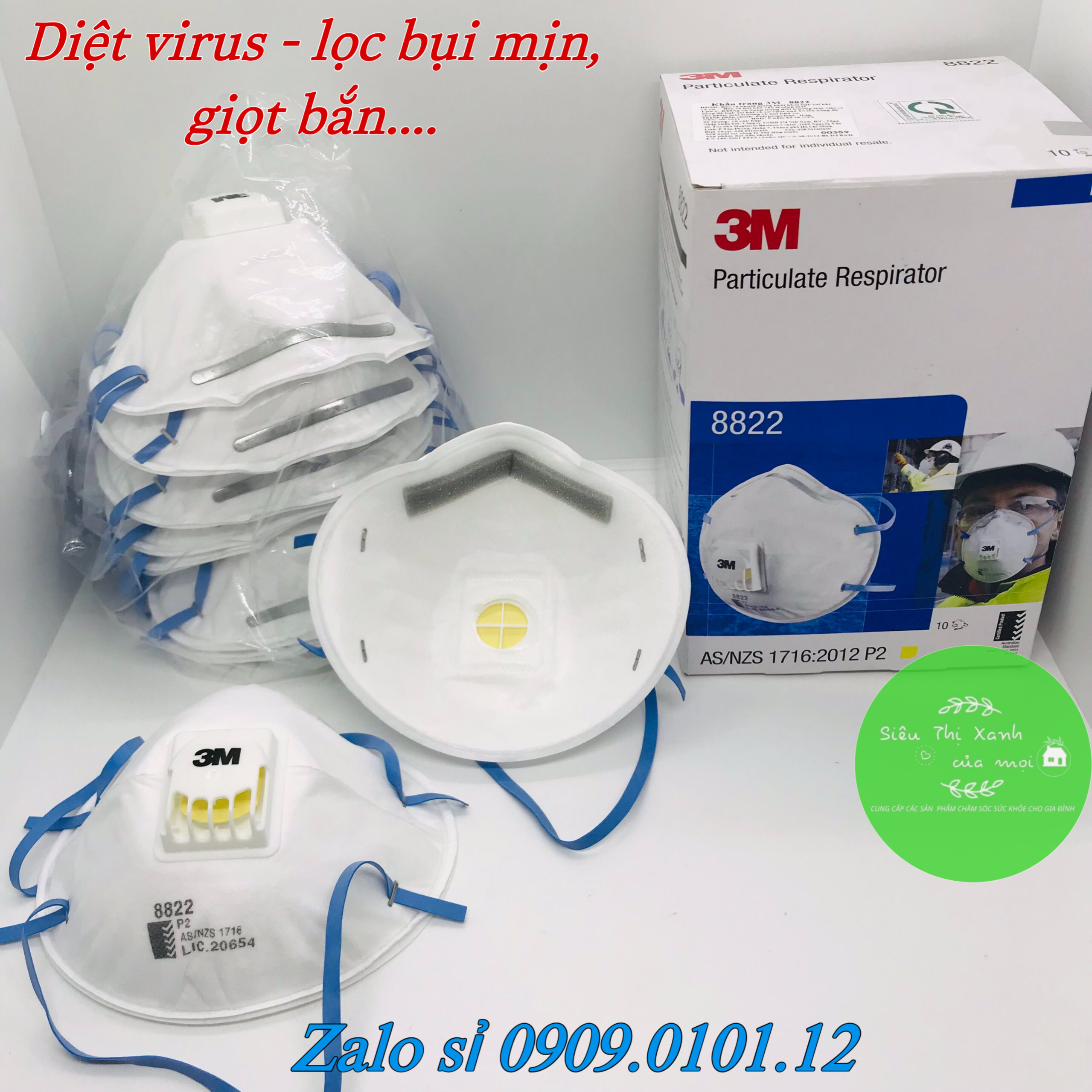 Khẩu trang 3m 8822 có van thở cao cấp nhập khẩu Hàn Quốc, khẩu trang n95 chính hãng đạt tiêu chuẩn AS/NZS FFP2 hộp 10 cái