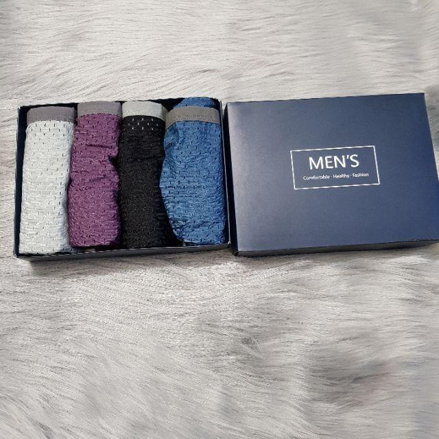 MUA SET 4 QUẦN BOXER ĐÙI NAM HỘP MEN SIÊU ĐẸP TẶNG NGAY 1 ĐÔI TẤT NAM CỔ NGẮN U-NI SIÊU HOT