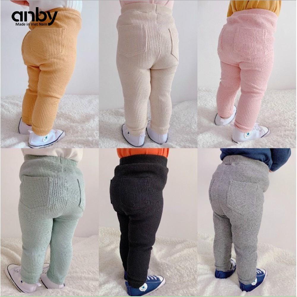 Quần legging cho bé từ 0 đến 5 tuổi ANBY thun gân len tăm đính 2 túi sau màu trơn co giãn