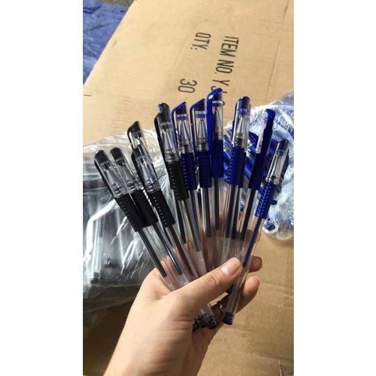 Bút bi bút nước 0.5mm cao cấp mực đều - 2 ngòi bút xanh đen