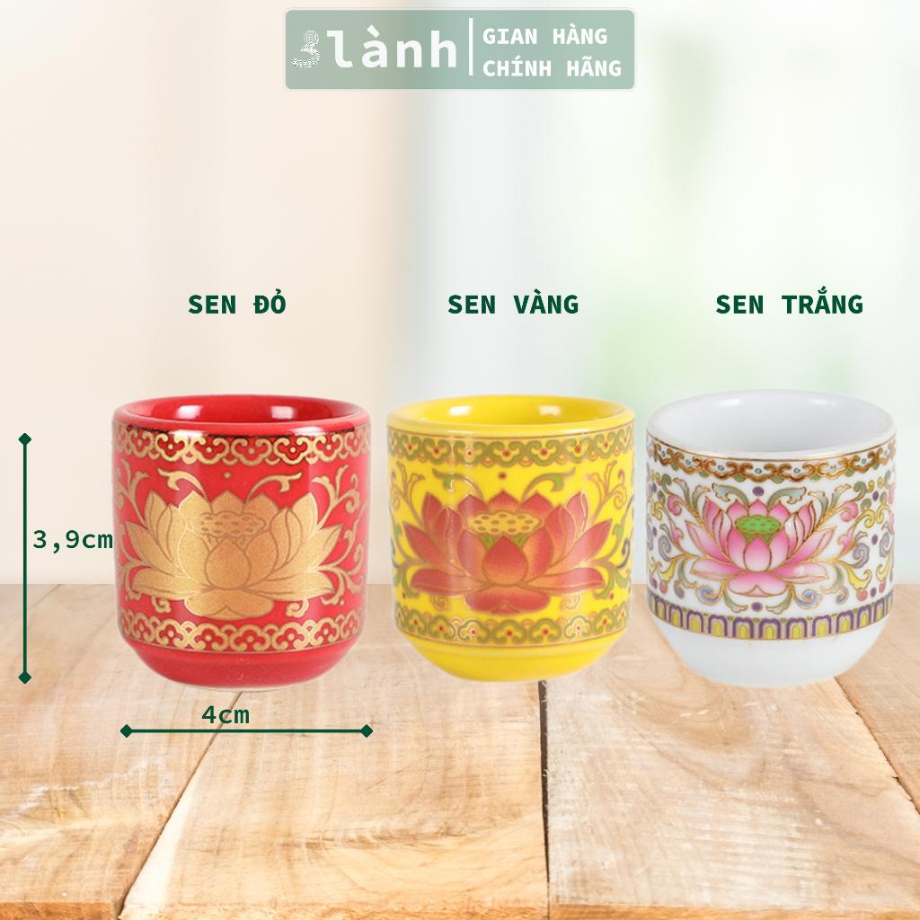 Bộ 3 Ly Cốc Thờ Cúng Bàn Thờ Thần Tài Thổ Địa Gốm Sứ Cao Cấp Cao 7,5cm Hoa Văn Sen 3 Lành