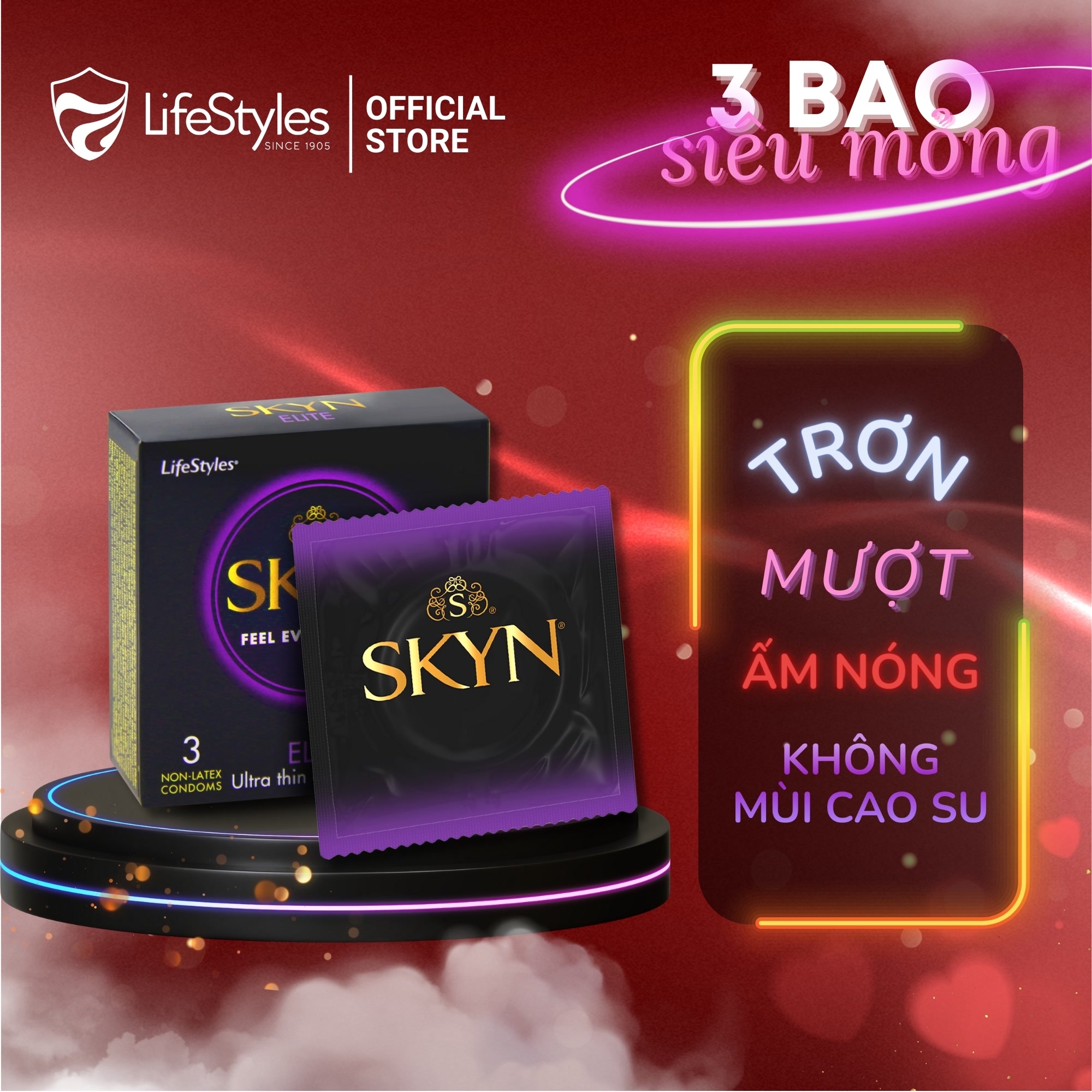 Bao cao su siêu mỏng, trơn mượt LifeStyles SKYN Elite - Non-latex không mùi cao su - 3 bao