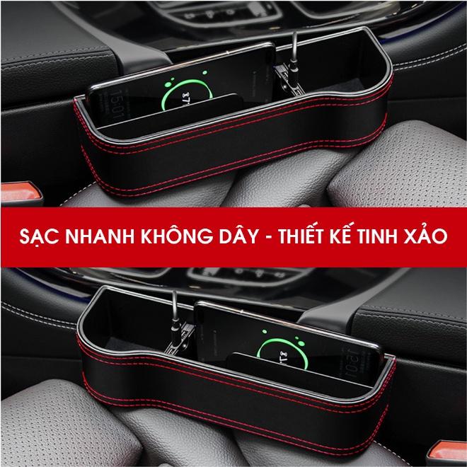 Khay đựng đồ khe ghế ô tô, chứa đồ đa năng cài ghế bọc da cao cấp ghế lái và ghế phụ,có sạc nhanh
