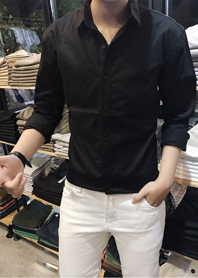 Áo Sơ Mi Nam Cổ Bẻ Đen DENBE98
