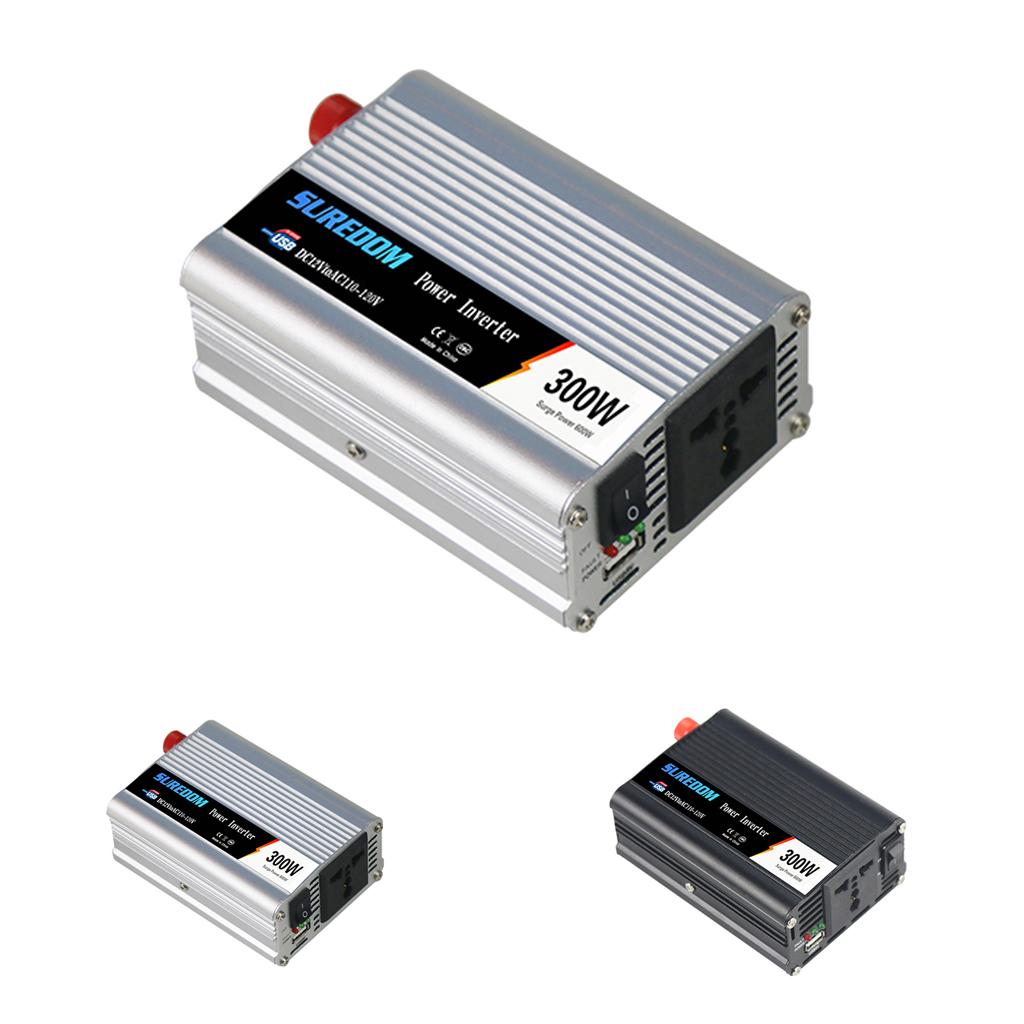 Car Power Inverter DC12V to AC110V 300W USB Charger Adapter Sliver Auto Replacement
