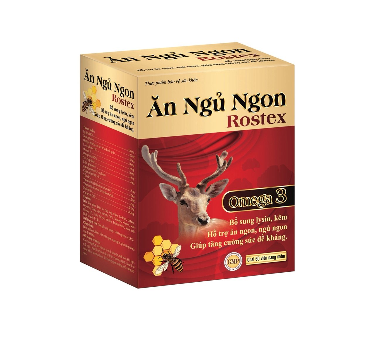 Viên Ăn Ngủ Ngon Rostex Omega 3, lysin, kẽm tăng sức đề kháng, tăng sức khỏe - Chai 60 viên
