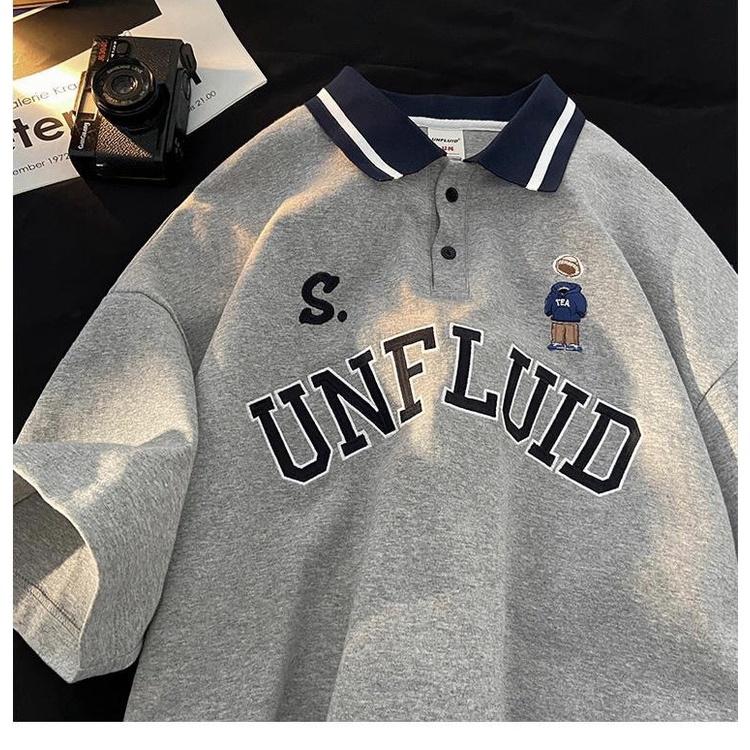 Áo Polo Cộc Tay In Chữ UNFLUID Dáng Rộng