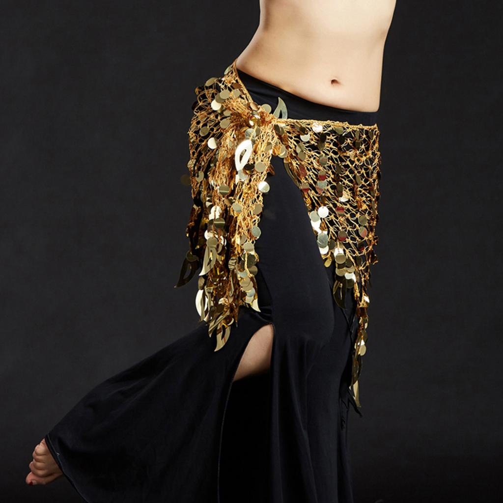 Women's Mermaid Belly Dance Scarf Sequins Mesh Triangle Hip Scarf Skirt Wrap