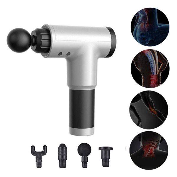 Máy Massage - Súng Massage Toàn Thân 4 Đầu 6 Chế Độ Fascial, Giảm Đau Mỏi Vai Gáy, Giãn Cơ Sau Tập