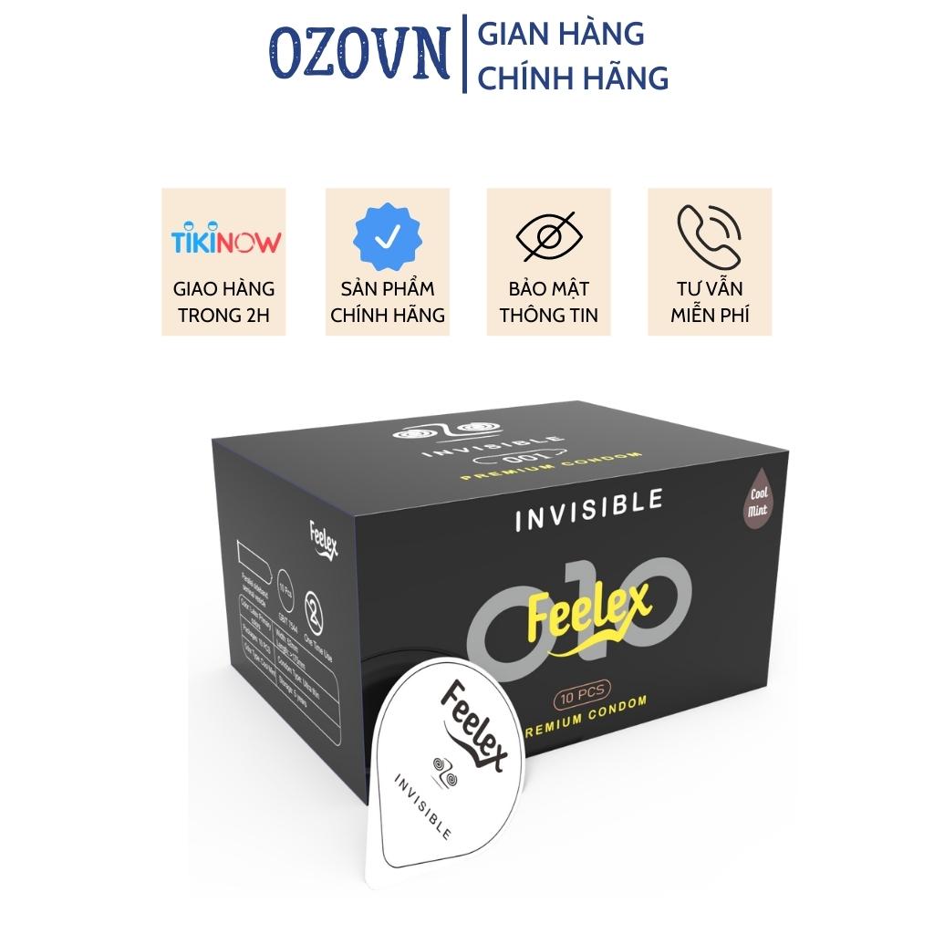 Bao cao su cao cấp OZO Feelex Invisible Cool - Hộp 10 bcs