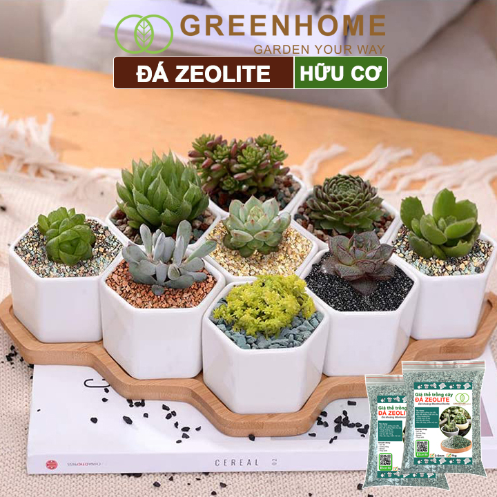 Đá zeolite Greenhome, size 3-6mm, rãi mặt, giá thể, sen đá, xương rồng, hồ thuỷ sinh