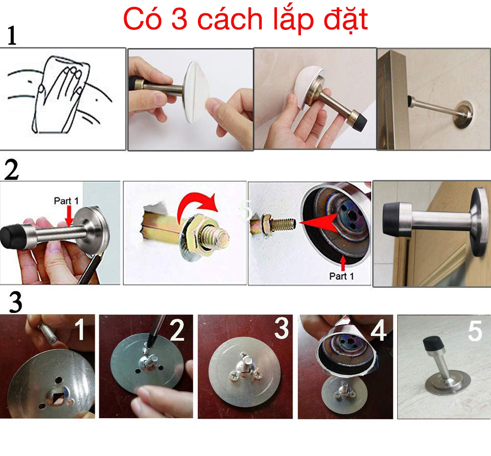 Cục chống va đập cửa vào tường dán gạch men Hobby Home Decor CC3 có đệm cao su kèm keo dán và đinh ốc