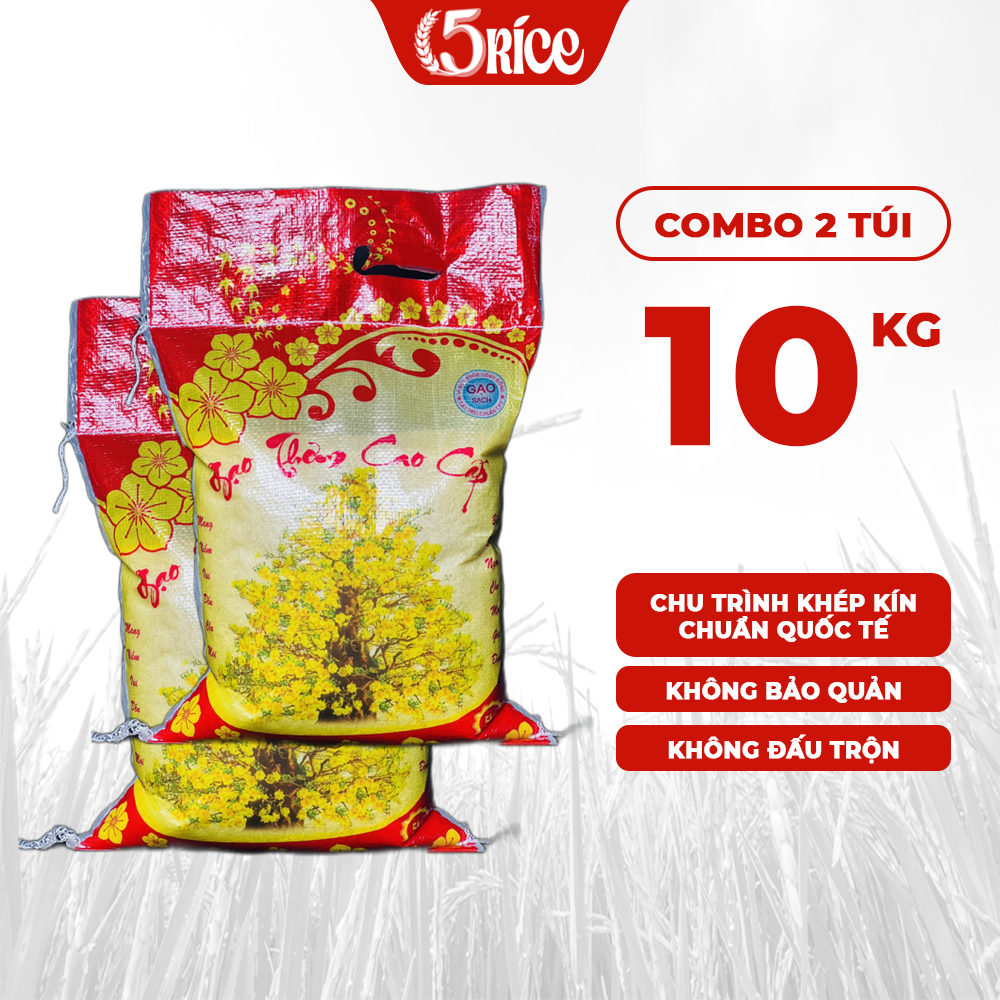 Gạo thơm cao cấp - Túi 10kg - Gạo thượng hạng thơm dẻo, đậm vị 5RICE