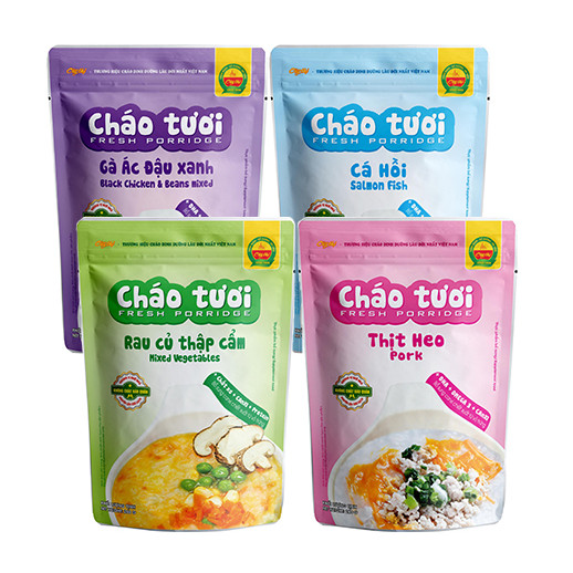 Combo 4 Gói Cháo Tươi Cây Thị Vị: Gà Ác Đậu Xanh, Cá Hồi, Rau Củ Thập Cẩm, Thịt Heo