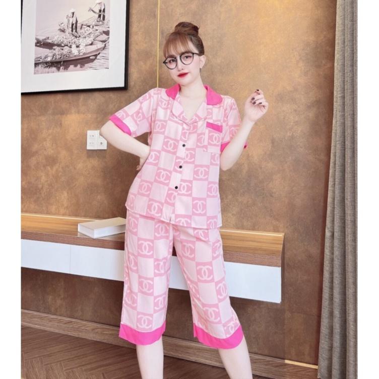 Đồ bộ pijama nữ quần lửng lụa mango họa tiết Guc cao cấp, bộ mặc nhà lụa thoáng mát