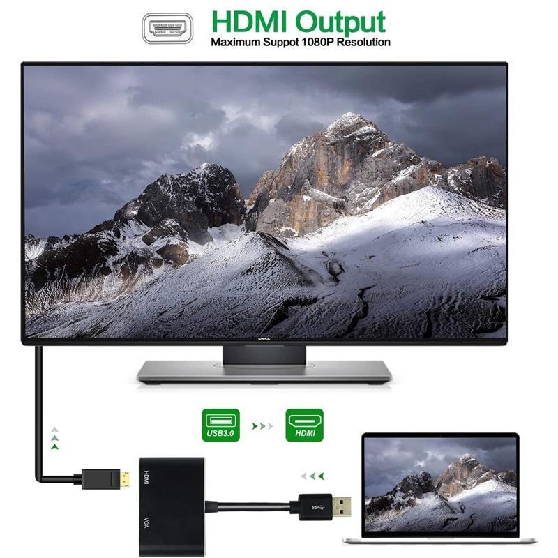 Cáp Chuyển Đổi USB 3.0 Sang HDMI VGA 2 Trong 1 Sang VGA HDMI HD 1080P Cho Mac OS Windows 7/8/10