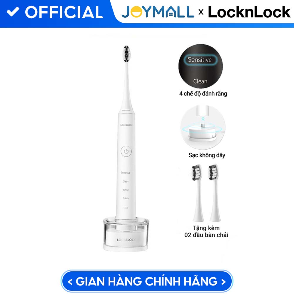 Bàn Chải Đánh Răng Điện Locknlock Màu trắng ENR346WHT - Hàng chính hãng, DC3.7V, Trọng Lượng 235g, Sạc Không Dây - JoyMall