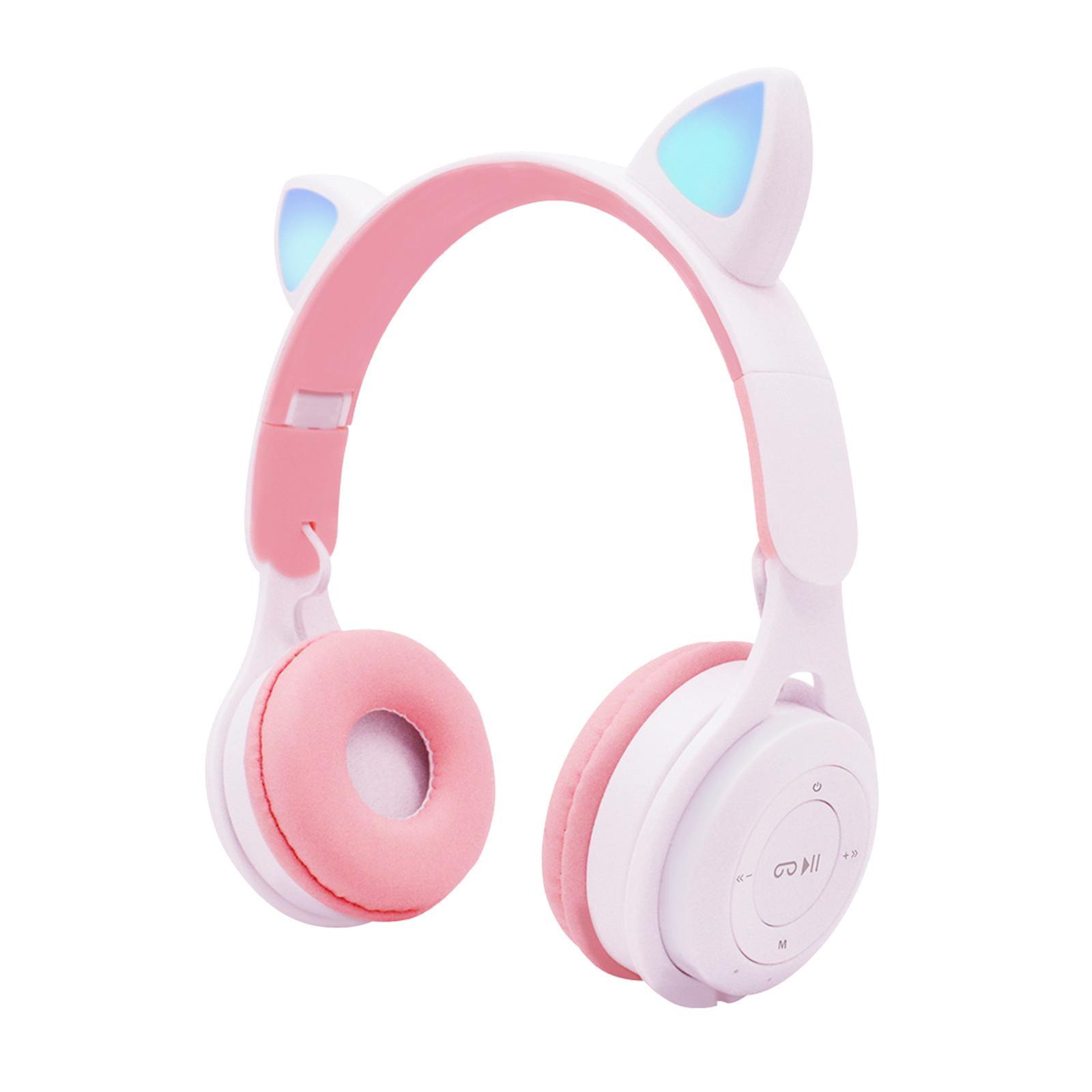 2 Sets Cat Ear LED Light Up Wireless Foldable Headphones Over-Ear with Mic